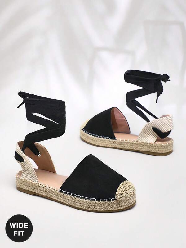 SHUZIA Espadrille feminina minimalista básica para uso diário com pernas trançadas e ajuste largo