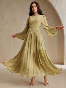 Anewsta Vestido de mujer de manga larga, elegante y versátil para ir al trabajo, primavera y otoño - Mostaza Amarilla - Ver 4