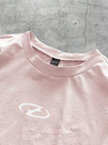 AXEPEAK Camiseta casual de manga corta holgada de punto con parches para hombres, uso diario para adultos jóvenes, edición de ropa urbana, estilo de los años 2000 - Rosa - Ver 3