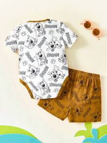 SCOOBY-DOO X SHEIN 2 pezzi/set, body e pantaloncini estivi per bambino con stampa di cani cartoni animati e profili a contrasto
