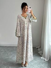 Yasmyna 女式梭织印花圆领撞色面料袖口和下摆宽松连衣裙 - 彩色 - 查看 6