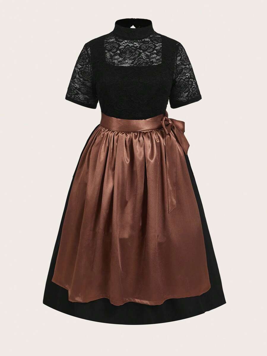 Fairmaia Plus Size Women German Traditional Color Block Patchwork Dress, Dirndl, Halloween - Multicolor - View 1