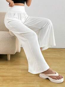 Roylia Women's Casual Solid Color Wide Leg Pants, Versatile - White - View 7