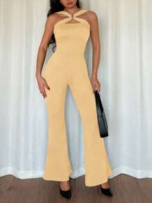 Islaluna Mono ajustado con escote pronunciado en V y decoración de hebilla metálica, sexy