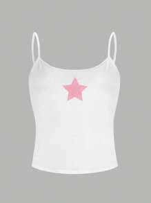 INAWLY Solva Canottiera da donna estiva a vita alta con stampa a stelle, slim fit, corta, popolare