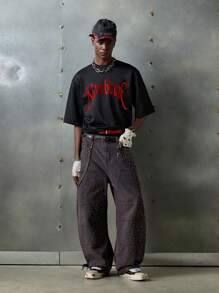 NEON BLANC 男士街头时尚水钻黑色针织T恤，适合夏季