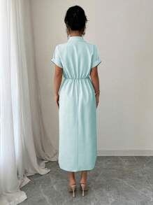 Elenzga 女士素色简约日常短袖连衣裙