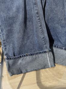 SHEIN Teen Boy Fashion Casual Vintage Y2k Folded Toe Design Blue Washable Comfortable And Loose-Fitting Straight-Leg Jeans For Teen Boy Clothes Boys Soft Dailywear And Teen Boy Summer And Spring Rave Outfits Festival And Beach Outfits Clothes