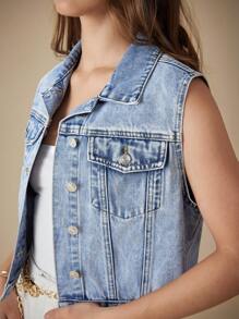 Selenza Women's Single-Breasted Casual Versatile Denim Vest