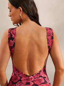 Silquee Vestido ajustado sin mangas y con estampado elegante y espalda descubierta para mujer - Multicolor - Ver 3