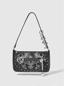 ROMWE Grunge Punk Fashionable Women Shoulder Bag, Minimalist & Multifunctional - Black - View 8
