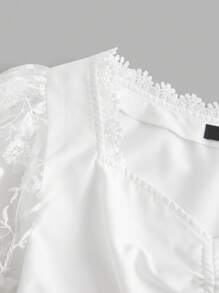 Fairmaia Traditional German Drawstring Tie Ruched Embroidered Patchwork Puff Sleeve Women's Dirndl Tops For Oktoberfest, Halloween - White - View 3