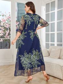 Lacomfia Vestido informal estampado de estilo árabe para mujer de talla grande