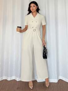 Islaluna Summer New Fashion, Foreign Style, High-End Sense Of Thinness, Suit Collar Women's Jumpsuit, Women's Elegant Jumpsuit, Summer Women's Jumpsuit