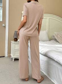 SHEIN Soft And Comfortable Button-Up Top & Pants Unisex Sleepwear Loungewear Set Outfit