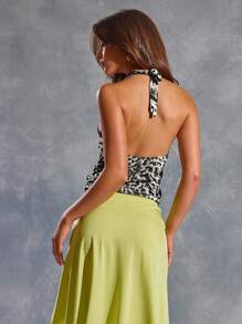 MUSERA Halter Neck Mixed Animal Leopard Print Low Back Top, Ibiza, Y2k, Cool Girl, Festival, Rave, Vacation, Club, Cute Night Out Going Out Tops Club Spring Summer Holiday - Black - View 4