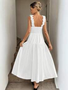 Easowa Váy chữ A không tay xếp ly, vải chiffon họa tiết, váy maxi thanh lịch cho kỳ nghỉ thường ngày dành cho nữ, mùa xuân hè - trắng - Xem 2