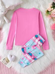Tween Girl Cute Cartoon Animal Print Long Sleeve Top And Leggings 2 Pieces Pajama Set Snug Fit - Multicolor - View 2