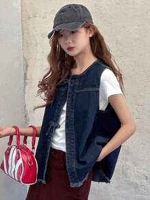 Dazy Kids Teens' Sleeveless Denim Jacket, Fall Wear - Blue - View 6