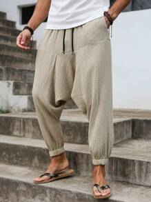 Manfinity RSRT Men Casual Solid Color Loose Harem Pants, Summer StylishLoose And Stylish Nine-Inch Pants, Suitable For Daily Leisure, Weekend Trips, Outdoor Activities, Travel Expeditions, Friend Parties, Music Festivals And Other Young Social Occasions. These Trousers Are An Indispensable Item In A Man's Wardrobe And A Great Gift For A Boyfriend Or Husband., Fall