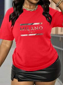Maweii Camiseta estampada con gráfico de MILÁN, ITALIA, para mujer - Elegante, cómoda y con estilo, cuello redondo, mezcla de poliéster transpirable, ropa casual