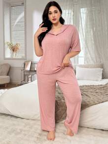 SHEIN 2 peças/Conjunto Cor Sólida Casual Moletom com Capuz de Manga Curta com Cordão, Gola em V e Calça Comprida de Loungewear