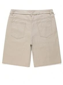 Manfinity LEGND Men's Casual Solid Color Ripped Denim Shorts For Summer