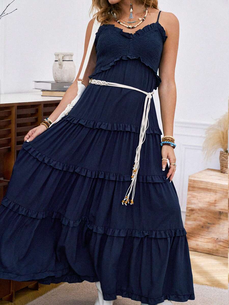 LanaWest Women's Layered Ruffle Hem Maxi Camisole Dress - Navy Blue - View 1
