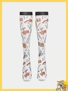 TOM & JERRY X SHEIN 可爱字母和卡通印花连裤袜 - 白色 - 查看 2