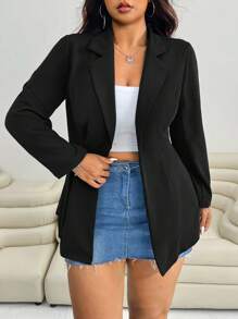 Solflare 大码女式休闲日常通勤简约黑色长袖外套