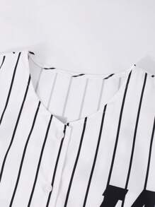 SHEIN Explorewe Tween Girl Striped Baseball Cardigan Jacket, Street Style Back To School Casual Sports Outfit For 2025 Kid Children - White - View 3