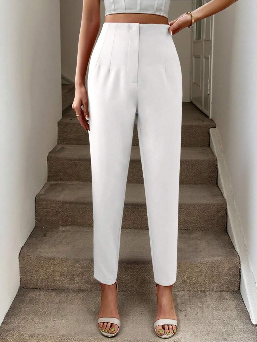 SHEIN LUNE 女士简约纯白色七分裤 - 白色 - 查看 1