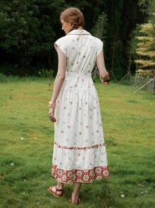 Florisole Damen Boho Blumen V-Ausschnitt ärmellos Maxikleid mit gestuftem Rock und verstellbarem Taillenband, elegantes Kleid für Frühling/Sommer