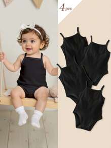 Baby Mädchen koreanischer Stil süße Multipack weiße gestrickte Tanktop Oberteile, Sommer - Schwarz - Übersicht 1
