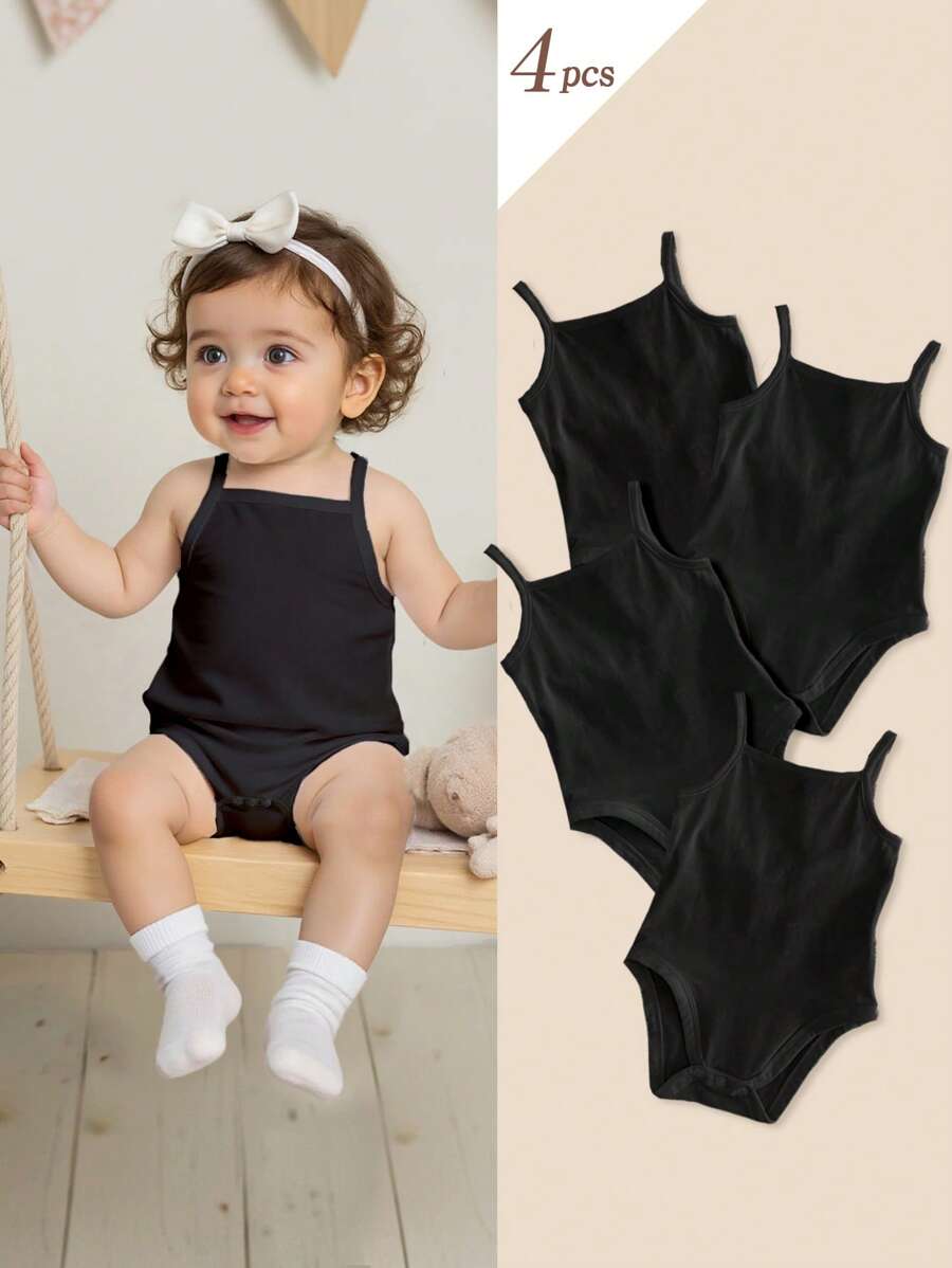 Baby Mädchen koreanischer Stil süße Multipack weiße gestrickte Tanktop Oberteile, Sommer - Schwarz - Übersicht 1