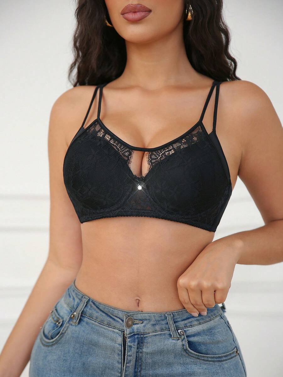 1pc Women Sexy Lace Stitching Elegant Underwire Bustier - Black - View 1