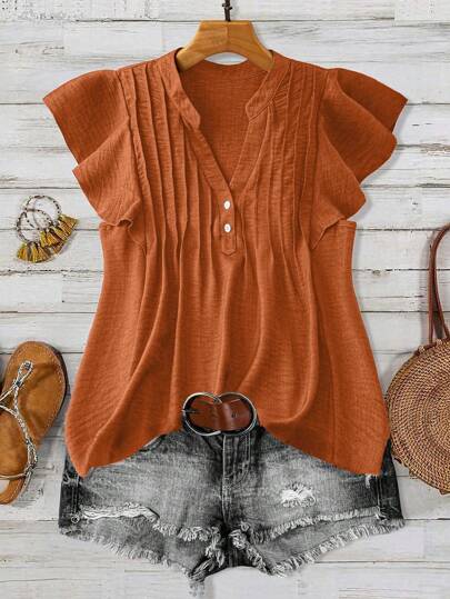 Linhara Plus Size Women LUNE Button Decor Casual Vacation Shirt