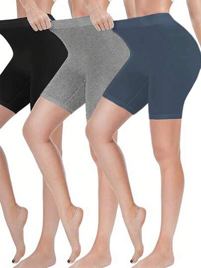 SHEIN SXY Bộ 3 quần legging nữ, thoải mái và mềm mại cho tập yoga, tập thể dục và đạp xe, và mặc hàng ngày Quần short biker nữ Quần legging ngắn Quần short thể thao nữ Bộ quần short biker; Bộ 3 quần short biker