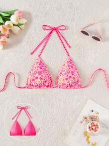 Swim Mod Women's Cute Ditsy Floral Spaghetti Strap Backless Bikini Top For Summer Beach Vacation - Multicolor - View 1