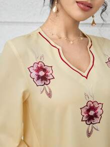 Al Najma Yellow Printed Loose Fit Turkish & Arabian Style Traditional Long Kaftan For Women - Yellow - View 7