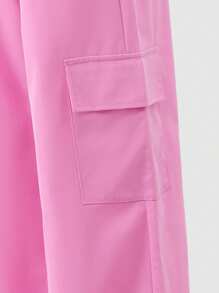 SHEIN Explorewe 2pcs/Set Older Girls' Classic Striped Contrast Print Casual T-Shirt & Loose Sporty Pocket Cargo Pants,Black Pink,Summer,Cow Boy,School,Back-To-School - Multicolor - View 8