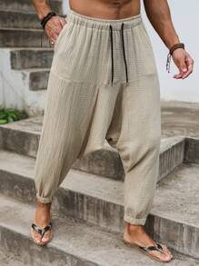 Manfinity RSRT Men Casual Solid Color Loose Harem Pants, Summer StylishLoose And Stylish Nine-Inch Pants, Suitable For Daily Leisure, Weekend Trips, Outdoor Activities, Travel Expeditions, Friend Parties, Music Festivals And Other Young Social Occasions. These Trousers Are An Indispensable Item In A Man's Wardrobe And A Great Gift For A Boyfriend Or Husband., Fall