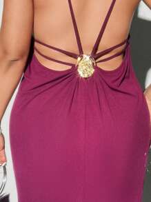 Viva Relle Plus Size Women Sexy Backless Tie Strap Vacation Dress, Distinctive Design - Burgundy - View 4