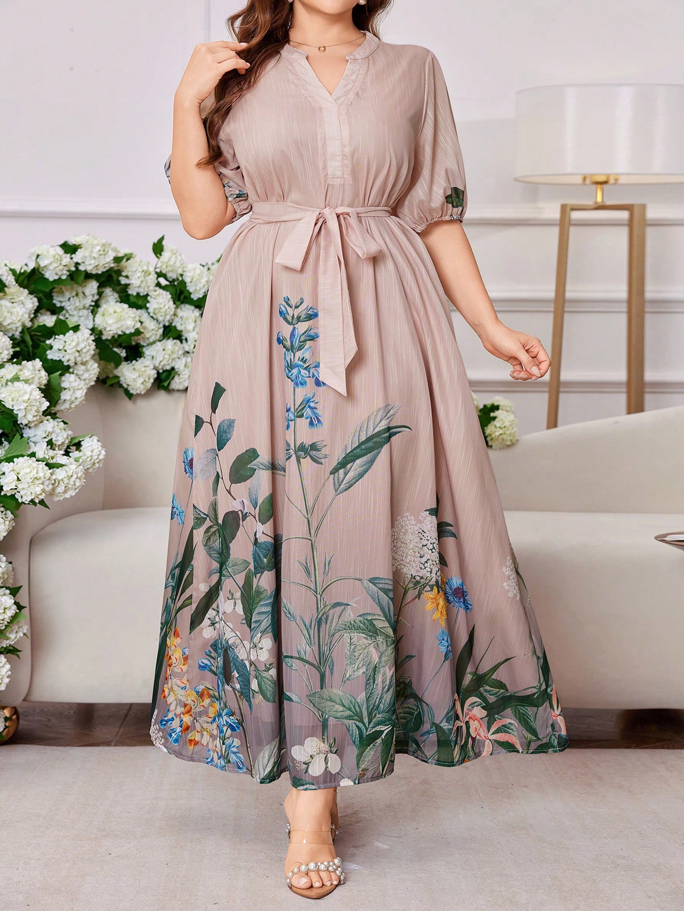 Modelyn فستان كبير الحجم للسيدات بطبعات زهرية أنيق...