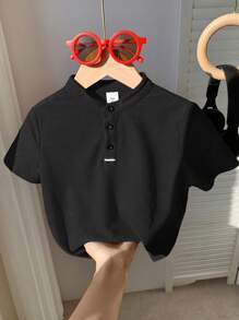 Áo thun polo tay ngắn màu trơn thoải mái cho bé trai mặc thường ngày, thích hợp cho mùa xuân và mùa hè, thích hợp cho mùa hè, mùa xuân, tuyệt vời cho hoạt động ngoài trời, trường học, phong cách đường phố, tiệc tùng và mặc thường ngày, hiệu suất cao - màu đen - Xem 6