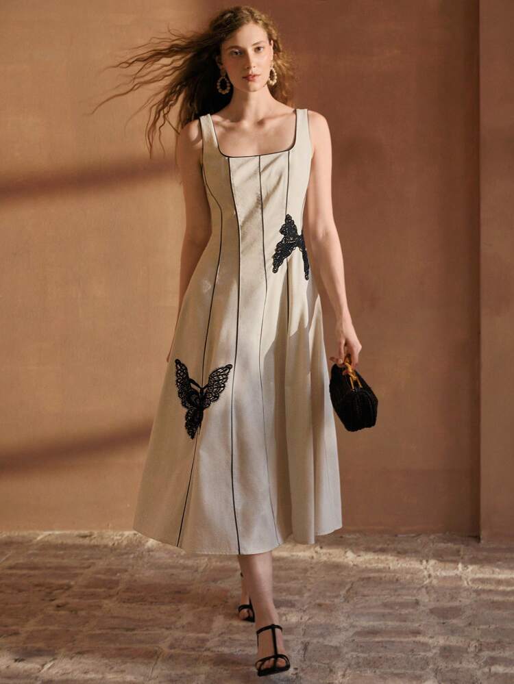 LINEN CONTRAST TRIM DRESS