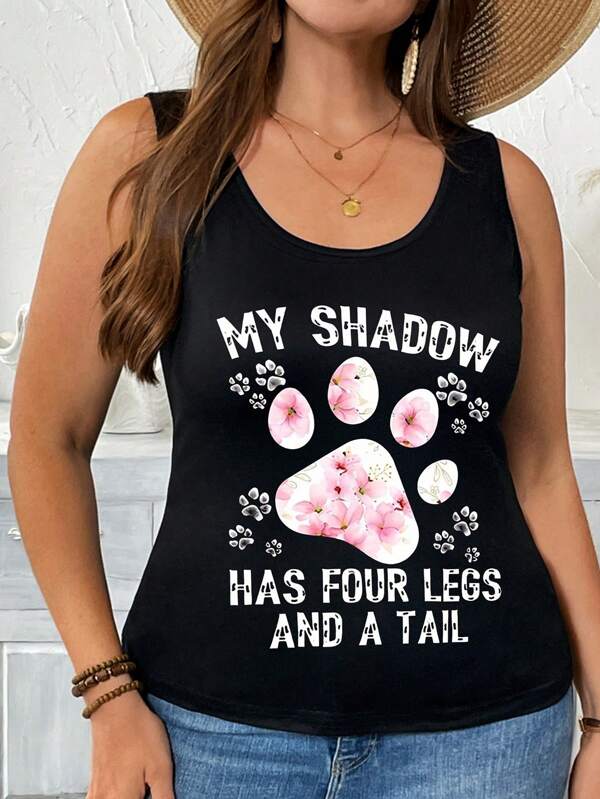 SHEIN LUNE Plus Size Summer Casual Slogan Print Tank Top