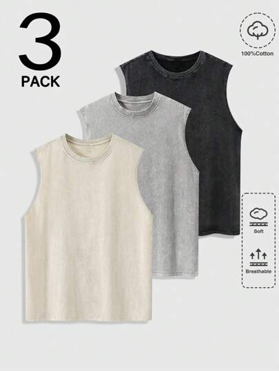 Street Life Men's Summer Solid Color Round Neck Casual Loose Fit Tank Top