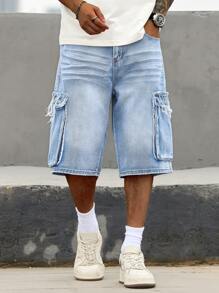 Manfinity Homme Men's Light Wash Denim Wide Leg 5 Inch Shorts - Light Wash - View 5