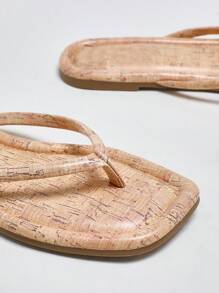 SHUZIA 女士舒适经典木纹印花人字平底凉鞋 - 米色 - 查看 6